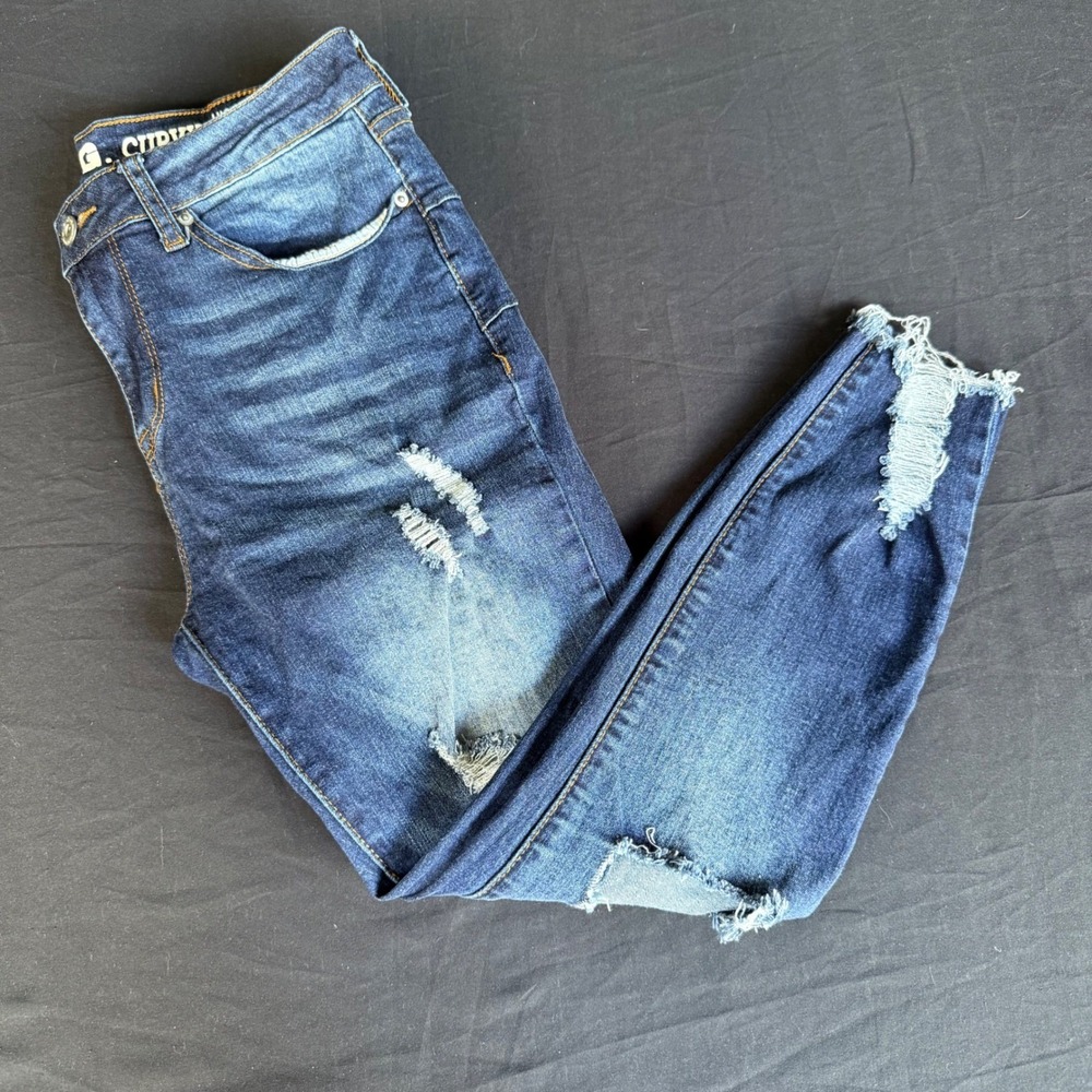 SONG Curvy High Rise Skinny Ankle Grazer Distressed Jeans Dark Wash Size 7/28